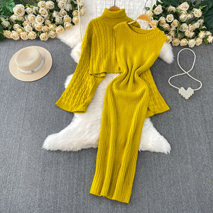 ชุดเดรสสายเคเบิลถักแขนยาว<span class=keywords><strong>2</strong></span>ชิ้นสำหรับผู้หญิงชุดเดรสผ้ายืดกระชับสัดส่วนสำหรับผู้หญิงชุด<span class=keywords><strong>2</strong></span>ชิ้น - Product Image 5