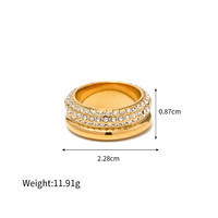 Vente en gros de bagues anti-décoloration multicouches en acier inoxydable et or 18 carats de haute qualité