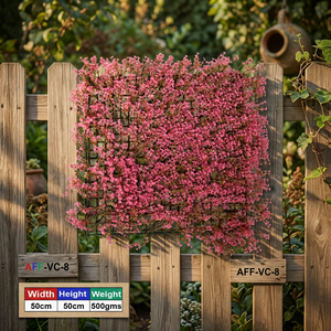 Artificial Dark Pink Mini Grass Floral Panel Plastic UV Resistant Natural Look Indoor <b>Wall</b> Decoration - Product Image 2