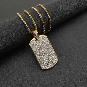 yunnique Hip Hop Style Stainless Steel Gold Plated Full Diamond Rectangular Pendant Necklace For Men - Product Image 1