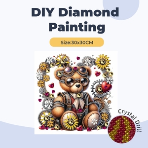 Pittura Diamante Creativa Personalizzata 30x30cm a Forma di Orso per Decorazione Soggiorno, Pittura Diamante a Forma Speciale con Cristalli per Decorazione Murale - Product Image 1