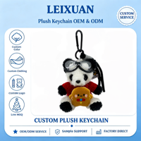 Porte-clés en peluche panda aviateur mignon avec lunettes transparentes, en pull rouge, tenant un pain grillé, pendentif de sac en peluche douce, cadeau