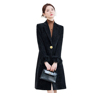 Black Mid Length Corduroy Coat With Pocket Women's Winter Warm Outerwear - Product Image 5