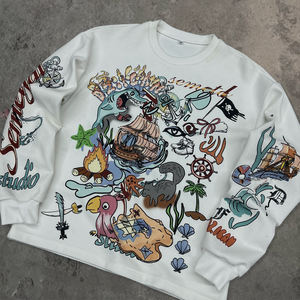 Hip Hop Streetwear Designer T-shirt personnalisé goutte épaule imprimé surdimensionné gaufré à manches longues gaufré t-shirt pour hommes - Product Image 1