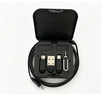 Boîte de rangement pour câble de charge rapide 60W en ABS noir avec logo personnalisé, kit de câbles multifonction avec support de téléphone, kit de câbles en cadeau