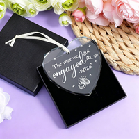 Pendentif en verre cœur et rond de 3 pouces, cadeau de fiançailles avec boîte, ornement de mariage en cristal vierge pour gravure laser
