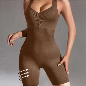 Combishort pour femme, style yoga, formel, denim, dos nu, fitness, bodycon, pour l'entraînement, effet délavé minéral, style corset, collection 2026 - Product Image 6