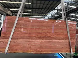 SHIHUI Luxury Home Decoration Imported Natural Stone Red Travertine Slab Stone Panel For Indoor Wall