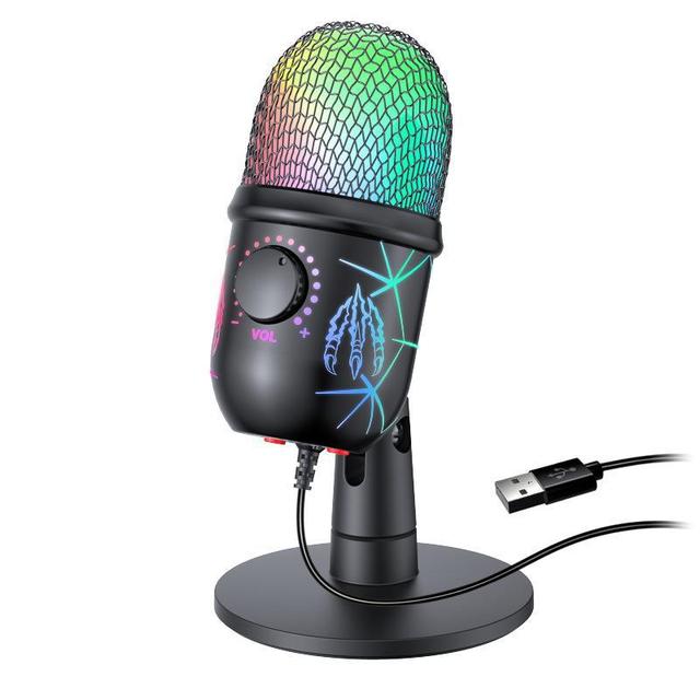 Gaming Microphone USB Microphone for PC Condenser Podcast Mic for Studio Recording With Headphone Jack Led Noise Cancellation