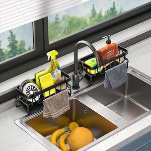 Support pour éponge noire, organisateur de comptoir de cuisine, porte-éponge en métal antirouille avec plateau d'égouttage pour évier de cuisine - Product Image 6