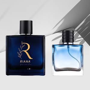 Botella de Perfume de Vidrio Cuadrada Azul Tinta de 30ml 50ml 100ml con Pulverizador, de Alta Calidad, con Logotipo Personalizado, Vacía, para Hombre - Product Image 1