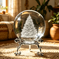 Boule de cristal gravée au laser 3D de haute qualité, motif personnalisé, base d'arbre de Noël, souvenir de vacances, cadeau