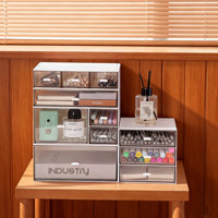 Boîte de rangement en plastique pour ordinateur de bureau, support surélevé, tiroirs transparents, combinaisons multi-niveaux, boîte à cosmétiques empilable, style japonais