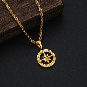Collana con bussola da uomo in acciaio inossidabile placcata in oro per la verità della stella del nord gioielli con collana con croce impermeabile - Product Image 3