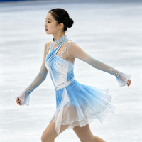 Robe de patinage artistique pour filles, dégradé blanc et bleu, dos croisé, strass, pour spectacle sur scène