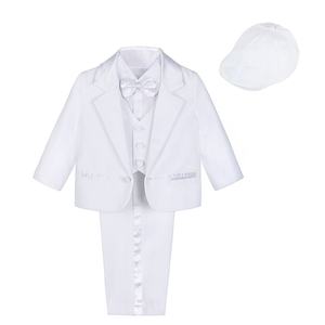 Vêtements enfant en bas âge solide <span class=keywords><strong>ensemble</strong></span> enfants arc chemise à manches longues garçons baptême formel premier anniversaire porter avec chapeau - Product Image 3