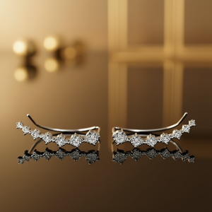 Orecchini a polsino in argento 925 color oro rosa con strass di cristallo taglio brillante rotondo incastonati a griffe, classici da donna per tutti i giorni - Product Image 2