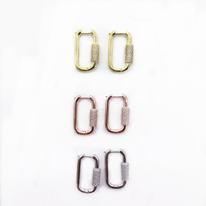 Zhenlu Jewelry Geometric Lock Shape <b>Clip</b> On Earrings Micro Pave Zircon <b>Silver</b> Everyday Wear - Product Image 3