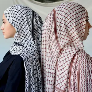 2024 Último novo design chiffon Palestina Kuffiyeh cachecol longo para mulheres muçulmanas Hijab QK278