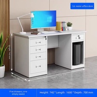 Bureau de travail ergonomique moderne blanc 1,6 m avec rail coulissant silencieux, passe-câbles et armoire de rangement verrouillable pour usage professionnel