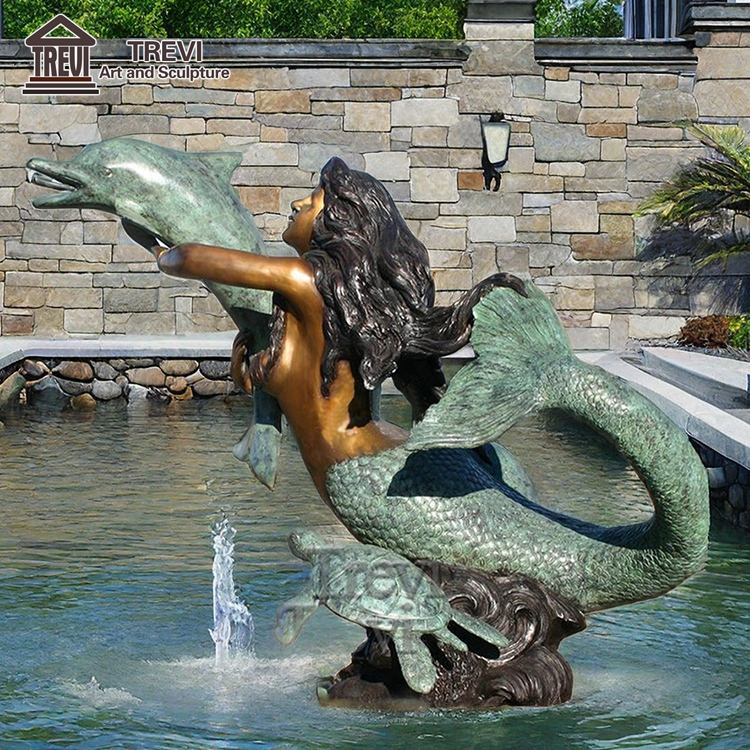 人魚とイルカのアンティークランプ噴水ブロンズゴールド