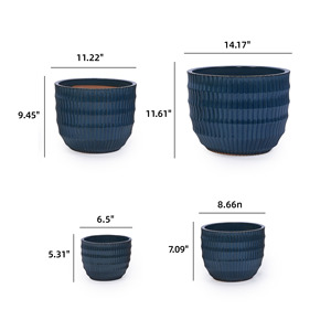 Ensemble de 4 pots de fleurs ronds en céramique bleue MDJ, pour l'intérieur et l'extérieur, style américain, design moderne - Product Image 5