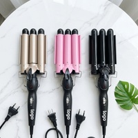 Pengeriting Rambut 3 Barrel 22mm 25mm Egg Roll Stick, Alat Pengeriting Rambut Model Water Wave dengan Layar LED Penunjuk Temperatur