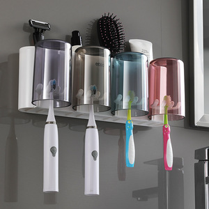 Ecoco Wall Mounted Toothbrush Cup Holder Set With Suction Cup Storage For Bathroom Electric Toothbrushes Transparent Design - Product Image 2