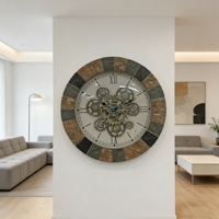 Nouvelle horloge murale industrielle à mouvement silencieux à quartz, cadre texturé en pierre, horloge murale mécanique rétro pour salon, décoration de la maison
