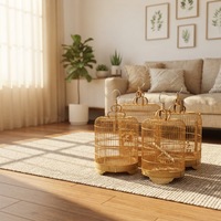 Cage à oiseaux circulaire en fer avec crochets, cage à oiseaux en bambou, pour le repos et le sommeil des animaux de compagnie, utilisation en extérieur et en voyage