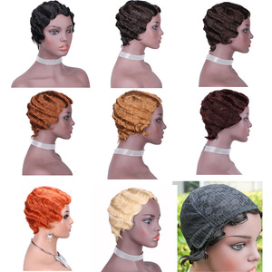 Perruque courte 100 % <span class=keywords><strong>cheveux</strong></span> humains, <span class=keywords><strong>coupe</strong></span> pixie, ondulations naturelles, style vintage, aspect naturel, sans colle, fabriquée à la machine, pour femmes noires, usage quotidien - Product Image 2