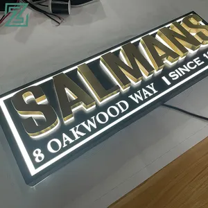 Por encargo de la publicidad buen aspecto tablero acrílico canal 3D oro cafetería tienda patio nombre Led letra signo