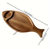 Plateau de service unique en bois d'acacia en forme de poisson avec compartiment à sauce, assiette à fruits divisée, cadeau écologique pour la maison et la cuisine