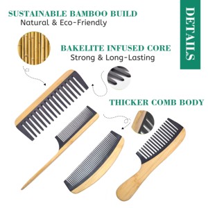 Peine de Dientes Anchos de Bambú Portátil, Cepillo Desenredante Antiestático de Moda, Peines de Dientes Finos para Cabello Natural Rizado, Ondulado y Seco - Product Image 5