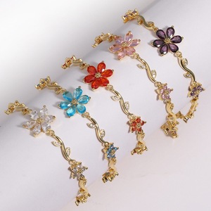 Fashion Flower Crystal <strong>Bracelet</strong> for Women, <strong>Gold</strong> Plated Colorful Zircon Leaf Chain <strong>Adjustable</strong> <strong>Bracelets</strong> Jewelry Gift - Product Image 1