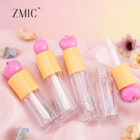 Ensemble de tubes vides pour rouge à lèvres et brillant à lèvres, flacon transparent pour huile à lèvres avec boucle porte-clés, étui en plastique rose en forme de cœur pour rouge à lèvres