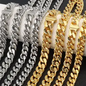 Strong Box Lock Design Custom Jewelry All Size Stain 14k Gold 18k Gold Chain Cuban Stainless Steel Necklace Chain For Hiphop Men