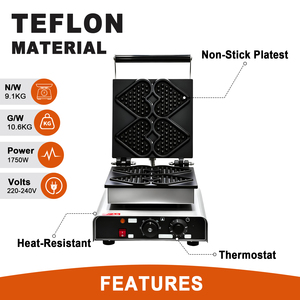 Máquina para Hacer Waffles Comercial de Acero Inoxidable de 1750W, 4 Piezas, <span class=keywords><strong>con</strong></span> Revestimiento Antiadherente, 220-240V, para Panadería, Cafetería, Tienda de Desayunos - Product Image 3