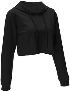 Vente en Gros Sweat à Capuche Court pour Femmes Pull d'Entraînement Uni avec Logo Positionné sur le Devant - Product Image 4