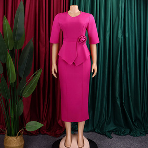 Vestido Tubo de Color Sólido con Volantes y Flores 3D para Mujer, Nuevo Vestido para Iglesia y Oficina - Product Image 2