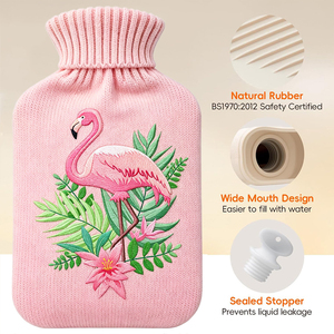 Bolsas de Agua Caliente de Goma, Bolsas de Agua Caliente Médicas, Venta al por Mayor de Botellas de Agua Caliente, Funda de Flamingo Personalizada Suave - Product Image 3