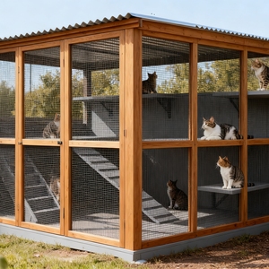 Casa para Gatos de Lujo, Grande, de Madera, Ecológica y Moderna, con Recinto Gris para Uso en Exteriores, Apta para Múltiples Gatos - Product Image 5