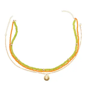 Collier de perles Orange vert bohème fait à la main collier ras du cou en perles de rocaille