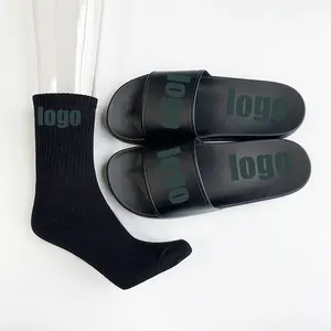 Groothandel Make Ontwerp Uw Eigen Aangepaste Strand Zwembad Unisex Logo Sandal Slides Slippers Met Logo Voor Vrouwen Met Elastische Sokken