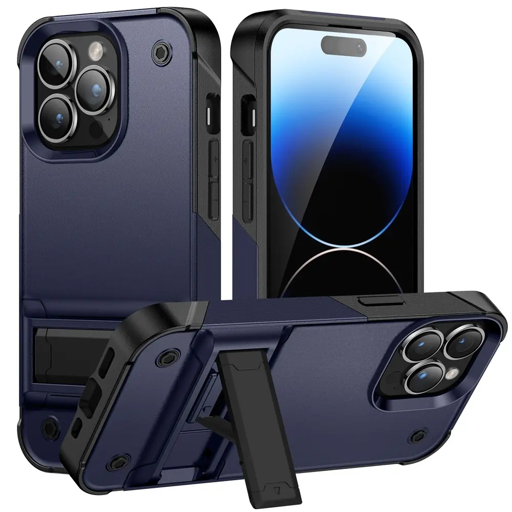 Kickstand with Stand Blue Thick PC TPU 2-in-1 protective phone Cover for iPhone 11 12 13 14 Pro Max mobile case