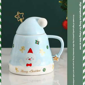 Tasses en céramique créatives de Noël avec cuillères couvertes, tasses à eau pour couple - Product Image 2