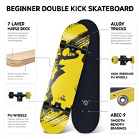 Skateboard complet Maple Double Kick à 4 roues pour débutants, adultes, adolescents, garçons, filles - Vente en gros
