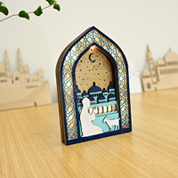 Lampe de table LED en bois Eid Mubarak, lampe de nuit à motif de mosquée islamique pour la décoration de la maison et des fêtes du Ramadan
