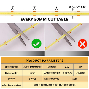 12V 24V bán buôn tùy chỉnh <span class=keywords><strong>COB</strong></span> <span class=keywords><strong>LED</strong></span> dải ánh sáng 8 mét <span class=keywords><strong>LED</strong></span> ánh sáng 320led/M <span class=keywords><strong>LED</strong></span> <span class=keywords><strong>COB</strong></span> dải ánh sáng - Product Image 6