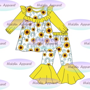 Bc1-10 Servicio OEM al por Mayor, Pantalones de Campana con Volantes de Manga Larga para Bebés Niñas, Conjunto de 2 Piezas con Patrón Personalizado - Product Image 3